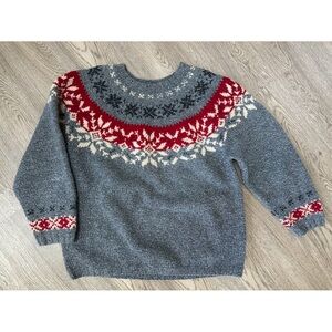 Eddie Bauer Gray and Red Vintage Nordic Women's Sweater M